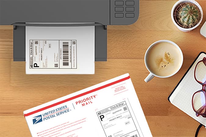 Shipping label printed at home with Click-N-Ship
